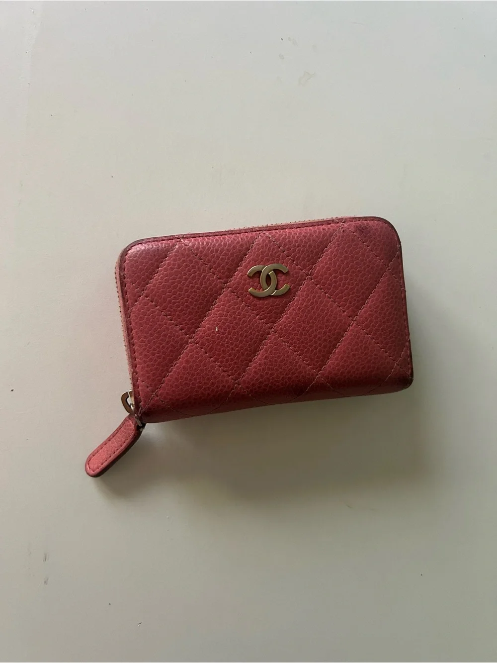 CHANEL Quilted Zip Wallet in Rose Pink with Gold CC